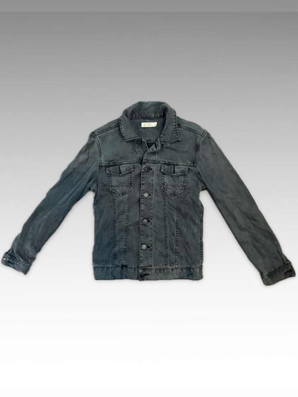 AllSaints Washed Black Denim Mens Thick Long Sleeve size X-Small